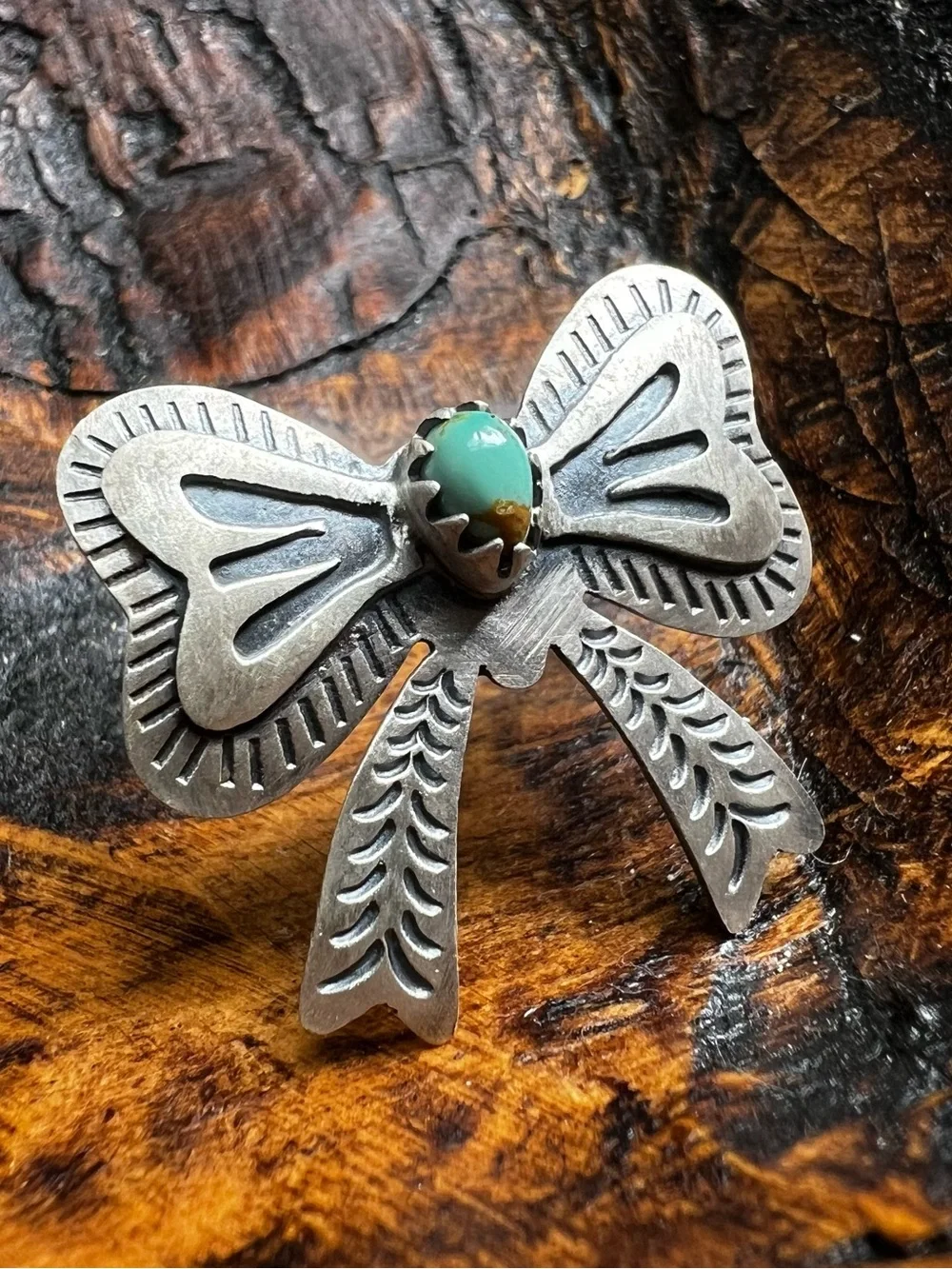 Sterling Silver Kingman Turquoise Bow Ring Size 9 Adjustable